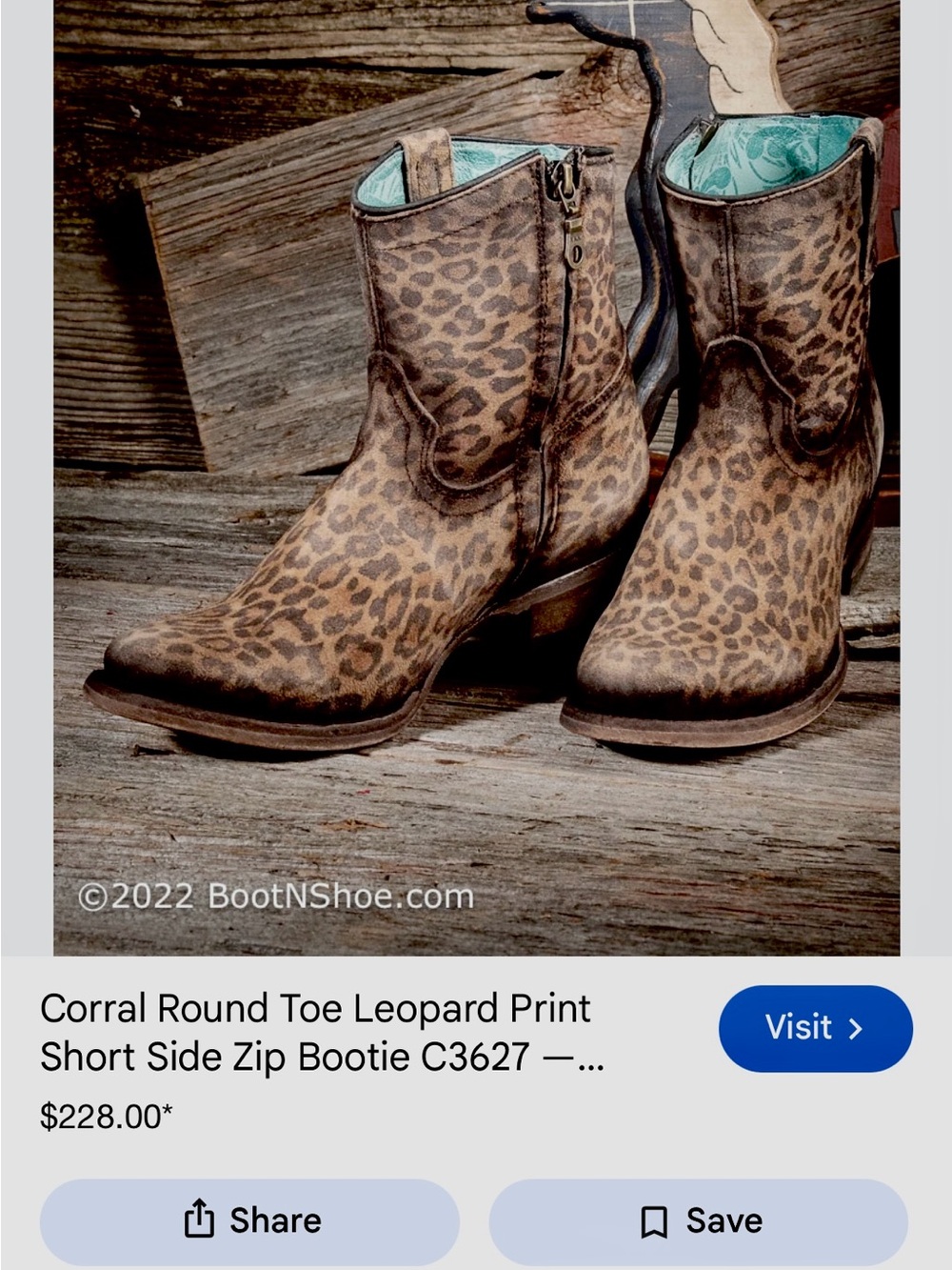 Corral Leopard Print Ankle Booties with Turquoise Lining